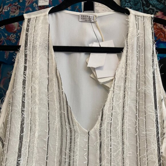 Brunello Cucinelli Stripe Sleeveless Blouse - Size 2XL NWT - Picture 2 of 10